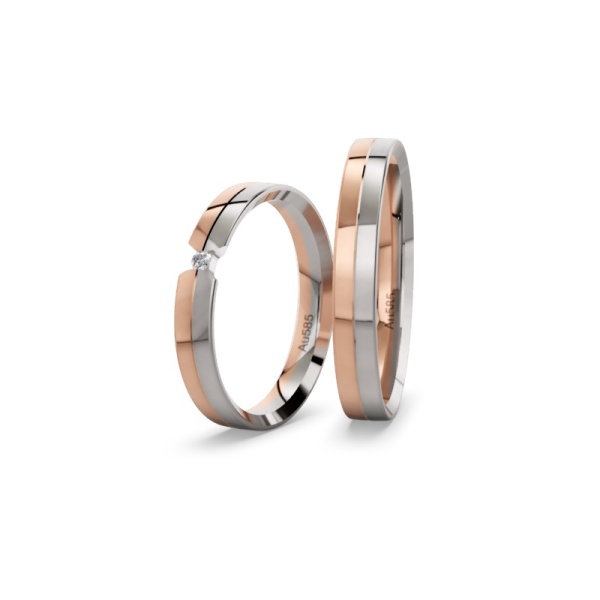 Trauringe Bicolor - Graugold - Rotgold - Brillant