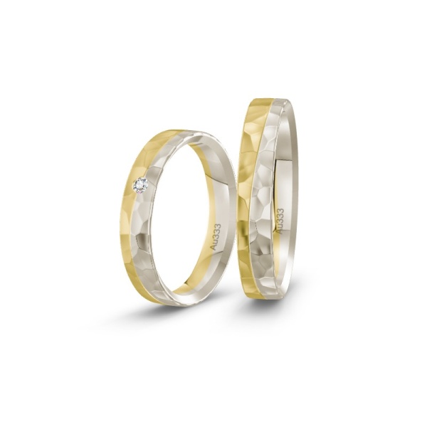 Gelb / Weißgold Trauringe mit Brillant Hammerschlag ST-CON-221