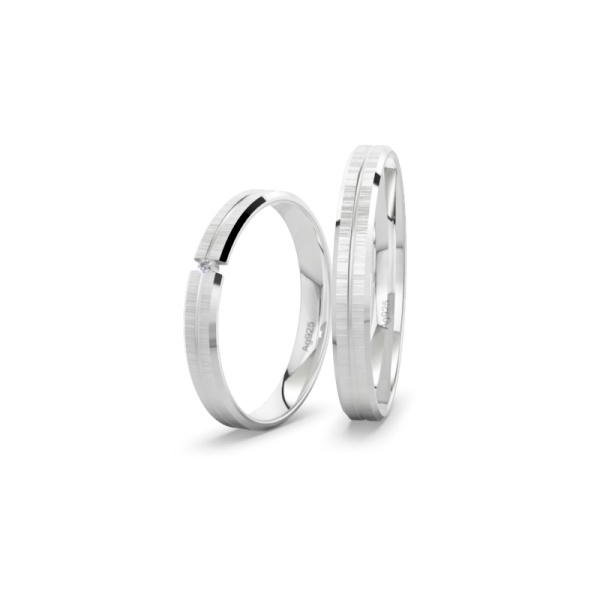 Trauringe Silber - Quermatt - Brillant