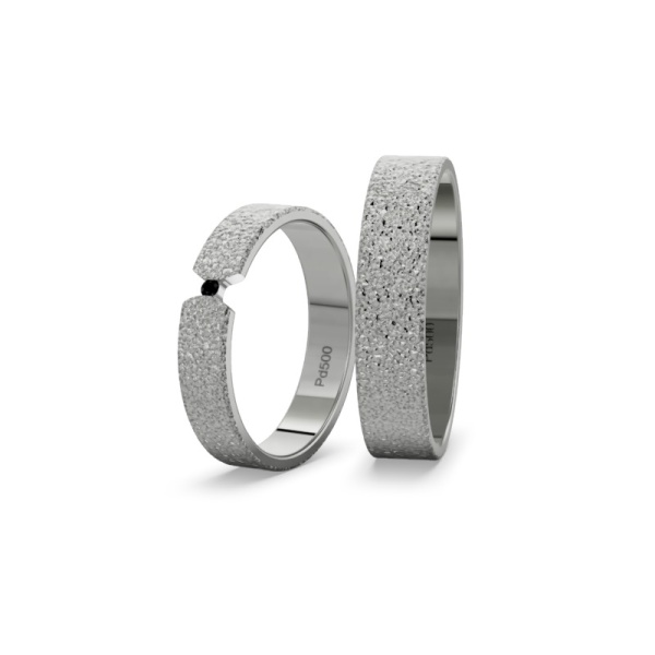 Eheringe Palladium - farbiger Diamant - Diamantmatt