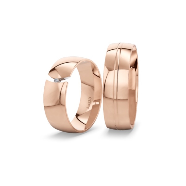 Eheringe aus Rotgold 333 –  6 mm - Poliert – Einzelbrilliant