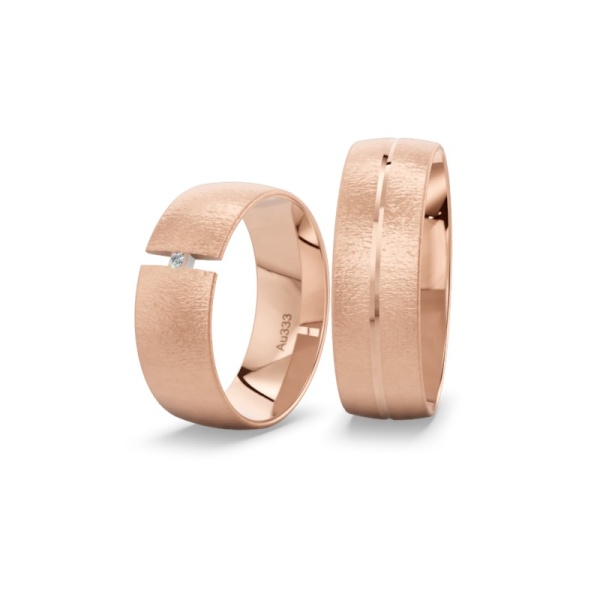 Eheringe aus Rotgold 333 – Diamantmatt Funkelnde – Brillant - Fuge