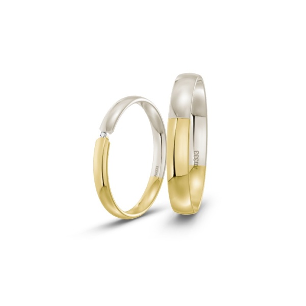 Gelb / Weißgold Trauringe mit Brillant ST-CON-223