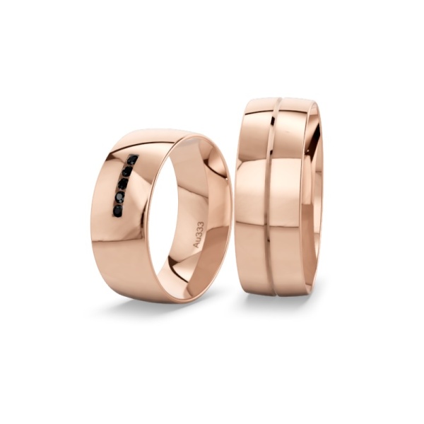 Eheringe aus Rotgold 333 – Poliert – Brillanten Farbig