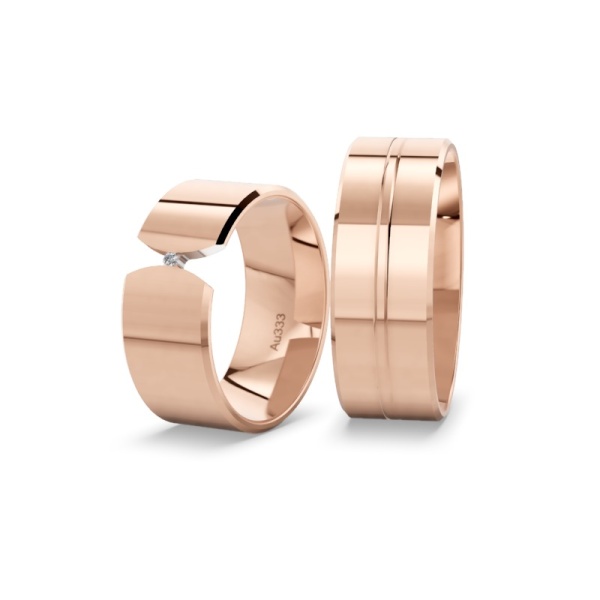 Eheringe aus Rotgold 333 – 8 mm - Poliert – Brillant