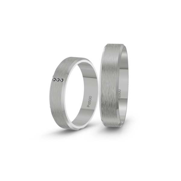 Minimalistische Palladiumehering längsmatt mit farbigem Diamant ST-CON-228