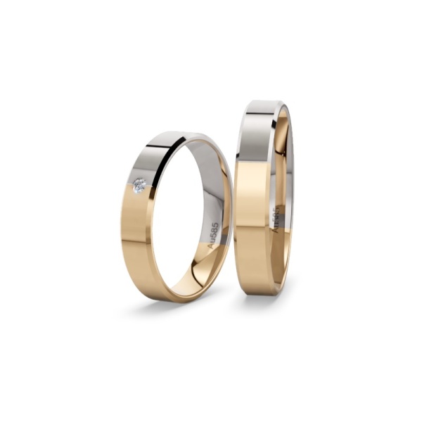 Trauringe Bicolor - Graugold - Rosegold - Brillant - Poliert