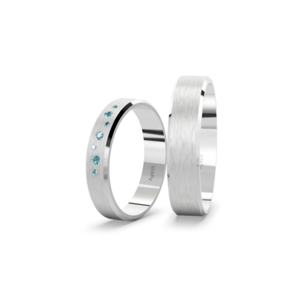 Trauringe Silber - Iceblue Diamanten - längsmatt - 4 mm