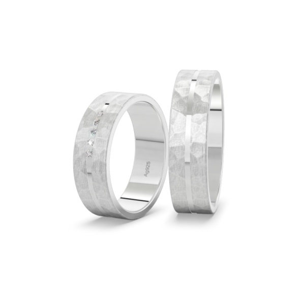 Trauringe Silber - Hammerschlag - Brilliant