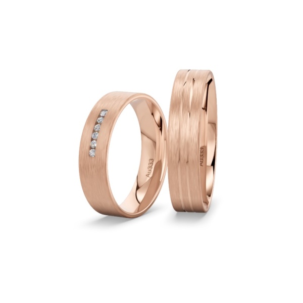 Eheringe aus Rotgold 333 – Längstmatt – Brillanten