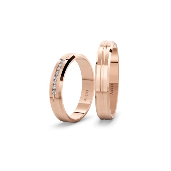 Eheringe aus Rotgold 333 – Poliert – Brillanten – Fuge