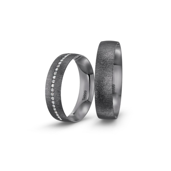 Eheringe aus Tantal – 26 Diamanten – Sandmattiert