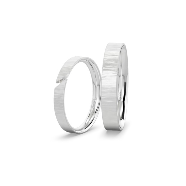 Trauringe Silber - Quermatt - Diamant