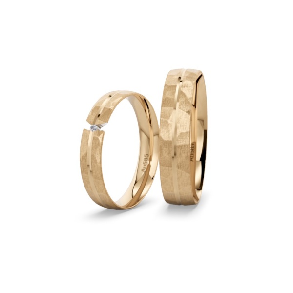 Eheringe 585 Roségold - Hammerschlag - Diamant