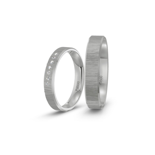 Trauringe Palladium - 7 Diamanten - Quermatt