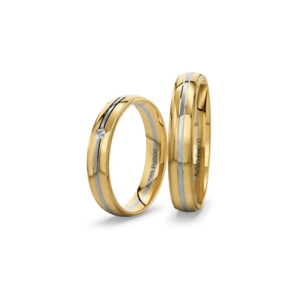 Trauringe Bicolor - Gelbgold - Palladium - Brillant
